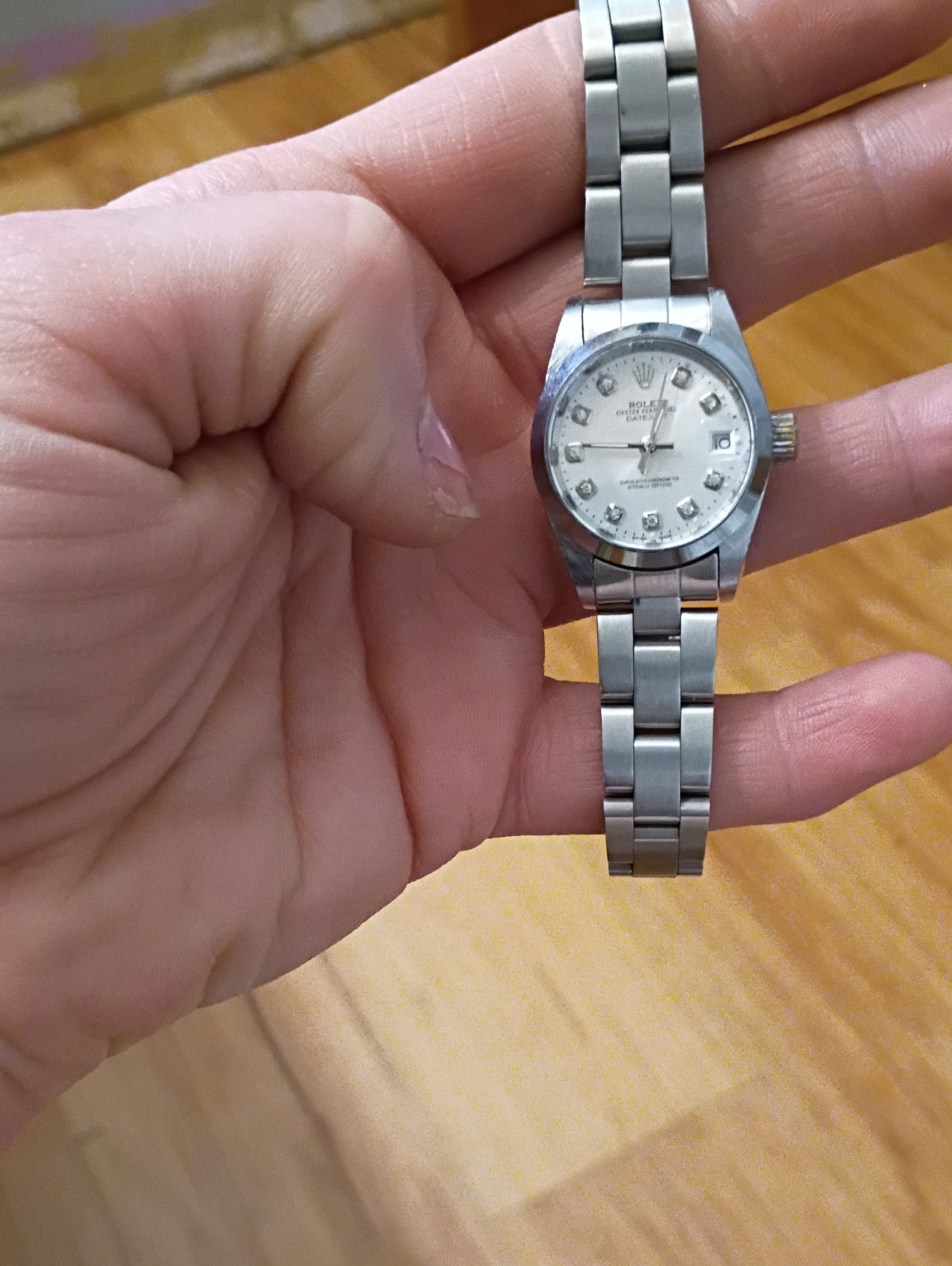 Rolex Ladies Silver Stainless Steel Watch With White Dial